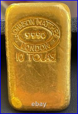 Vintage 10 Tolas 3.75 oz Johnson Matthey London Gold Cast Bar. 999 Fine