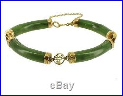 Vintage 14K Gold Asian Letters Nephrite Jade Bar Link Bracelet 7 1/4