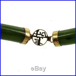 Vintage 14K Gold Asian Letters Nephrite Jade Bar Link Bracelet 7 1/4
