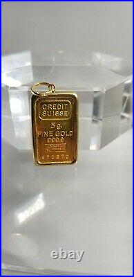 Vintage 14k Yellow Gold Credit Suisse 5 gram Fine Gold Bar Pendant Charm