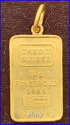 Vintage 1978 Credit Suisse 10g Fine Gold Bar Has Eyelet From Factory