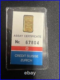 Vintage 1980 MTB Credit Suisse 1 g. (Mini-Gram). 9999 Fine Gold Bar