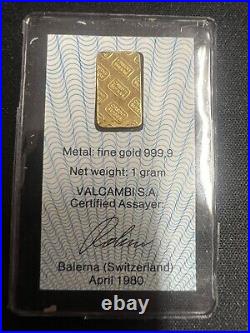 Vintage 1980 MTB Credit Suisse 1 g. (Mini-Gram). 9999 Fine Gold Bar