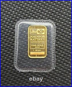Vintage 1 Gram Gold Bar JM Johnson Matthey 9999 Fine Sealed #4355