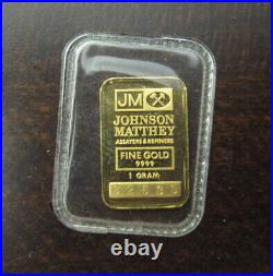 Vintage 1 Gram Gold Bar JM Johnson Matthey 9999 Fine Sealed #C2633
