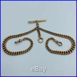 Vintage 9ct Yellow Gold Graduated Link Double Albert Watch Chain & T Bar #730