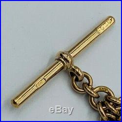Vintage 9ct Yellow Gold Graduated Link Double Albert Watch Chain & T Bar #730