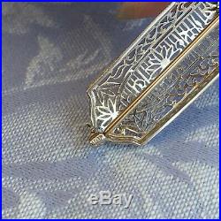 Vintage Antique Art Deco 14K & P White Gold Diamond Filigree Bar Pin Brooch