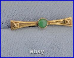 Vintage Antique Art Deco Jade / Jadeite & 14K Yellow Gold Bar Pin