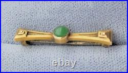 Vintage Antique Art Deco Jade / Jadeite & 14K Yellow Gold Bar Pin