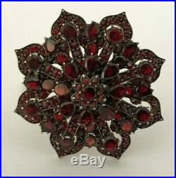 Vintage Antique Silver and Gold Plated Bohemian Garnet Brooch Bar Pin with Box