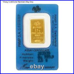 Vintage Assay 2.5 gram Gold Bar PAMP Suisse Lady Fortuna. 9999 Fine