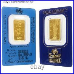 Vintage Assay 2.5 gram Gold Bar PAMP Suisse Statue of Liberty. 9999 Fine