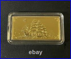 Vintage Chinese Clipper Ship 5gm. 9999 Fine Gold Bar in Plastic Display Case