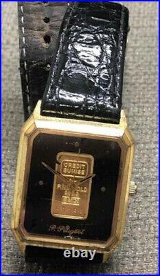 Vintage Credit Suisse Pugeot Mens Watch. 999 1g 14K SOLID Gold Bar Dial RUNS