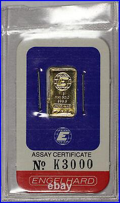Vintage Engelhard 1 gram 999.9 Fine Gold Bar In Sealed Assay Certificate #K3000