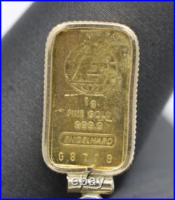 Vintage Engelhard 1 gram Fine Gold 999.9 Gold Bar in 14k Bezel Pendant G8728 Vintage Engelhard 1 gram Fine Gold 999.9 Gold Bar in 14k Bezel Pendant G8728