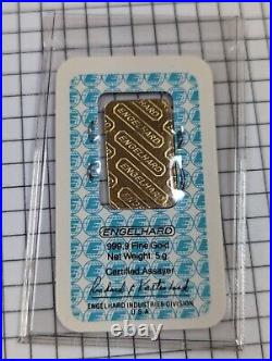 Vintage Engelhard 5 Gram. 9999 Fine Gold Bar In Orig. Card Sealed Very Nice