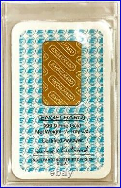Vintage Engelhard Gold 1/2 Half Ounce. 9999 Fine Sealed Bar In Coa Assay Card
