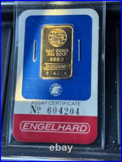 Vintage Engelhard Gold 1/2 Oz Half Ounce. 9999 Fine Sealed Bar In Coa Assay Card