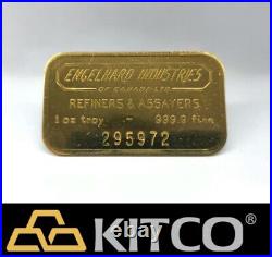 Vintage Engelhard Industries 1 oz Fine Gold Minted bar 9999 Serial #295972