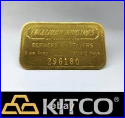 Vintage Engelhard Industries 1 oz Fine Gold Minted bar 9999 Serial #296180
