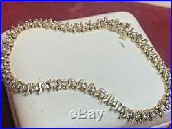 Vintage Estate 10k Gold Natural Diamond Bracelet S Curve Bar