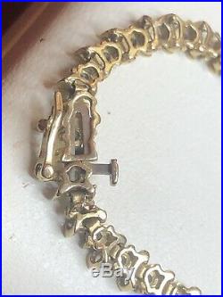 Vintage Estate 10k Gold Natural Diamond Bracelet S Curve Bar