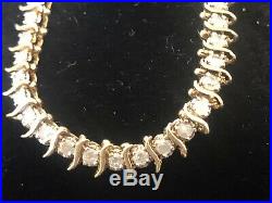 Vintage Estate 10k Gold Natural Diamond Bracelet S Curve Bar Tennis 8 Grams