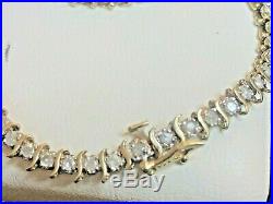 Vintage Estate 10k Gold Natural Diamond Bracelet S Curve Bar Tennis 8 Grams