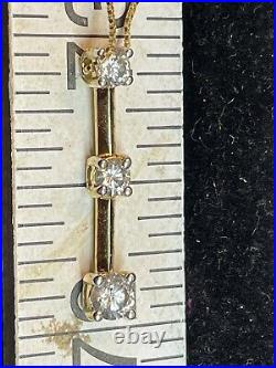 Vintage Estate 14k Yellow Gold Diamond Pendant 3 Linear Signed Chain 20