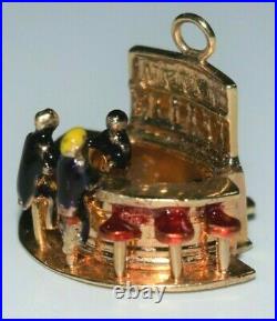 Vintage Gold Charm 14 K Jewelry Drinking Bar Movable Kinetic Enamel MCM 1950