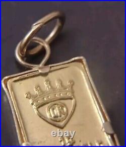 Vintage ITALY. 999 Fine Gold Bar Pendant Charm 1 Gram 24k