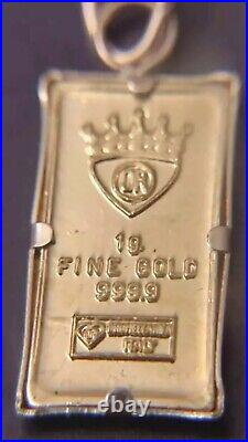 Vintage ITALY. 999 Fine Gold Bar Pendant Charm 1 Gram 24k