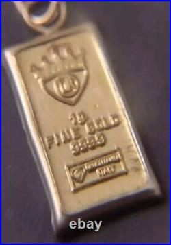 Vintage ITALY. 999 Fine Gold Bar Pendant Charm 1 Gram 24k