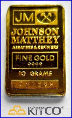 Vintage Johnson Matthey 10g Fine Gold Minted bar 9999 #027298