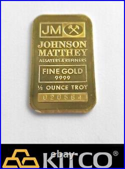 Vintage Johnson Matthey 1/2 oz Fine Gold Minted bar 9999 #020564