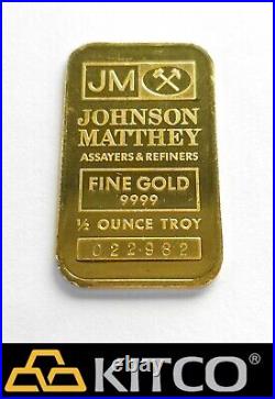 Vintage Johnson Matthey 1/2 oz Fine Gold Minted bar 9999 #022982