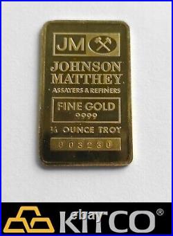 Vintage Johnson Matthey 1/4 oz Fine Gold Minted bar 9999 #003230