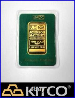Vintage Johnson Matthey 1 oz Fine Gold Minted bar 9999 Green Assay Card #A 59731