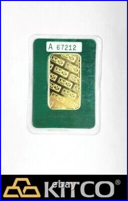 Vintage Johnson Matthey 1 oz Fine Gold Minted bar 9999 Green Assay Card #A 67212