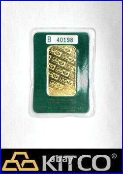 Vintage Johnson Matthey 1 oz Fine Gold Minted bar 9999 Green Assay Card #B 40198