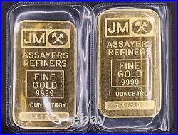 Vintage Johnson Matthey 1 oz Gold. 9999 Fine Bar Sealed Sequential Serial Pair