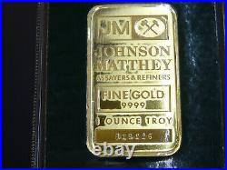 Vintage Johnson Matthey 1 oz Gold Bar. 9999 Fine Original Green Seal