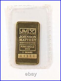Vintage Johnson Matthey 5 Gram Gold Bar & Silver Set 9999 Fine #043200 1/2 Ounce