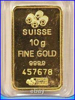 Vintage PAMP Suisse Blank 10 Gram 999,9 Fine Gold Bar Sealed in Assay