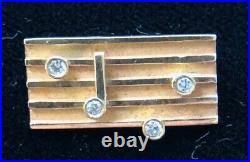 Vintage Tiffany & Co 14K Yellow Gold Musical Bar Diamond Brooch/Pin, 21mm x 10mm