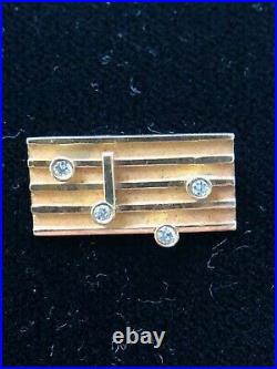Vintage Tiffany & Co 14K Yellow Gold Musical Bar Diamond Brooch/Pin, 21mm x 10mm
