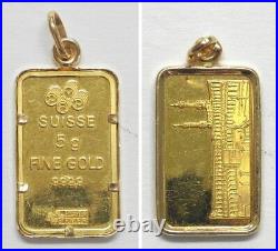 X4643 Suisse 5 gram. 9999 Fine Gold Bar in 21K Bezel Pendant