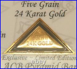 X4 BARS 24k GOLD GRAM, 5GRAIN, PYRAMID 1GRAIN PURE BULLION 9999 FINE COA'S